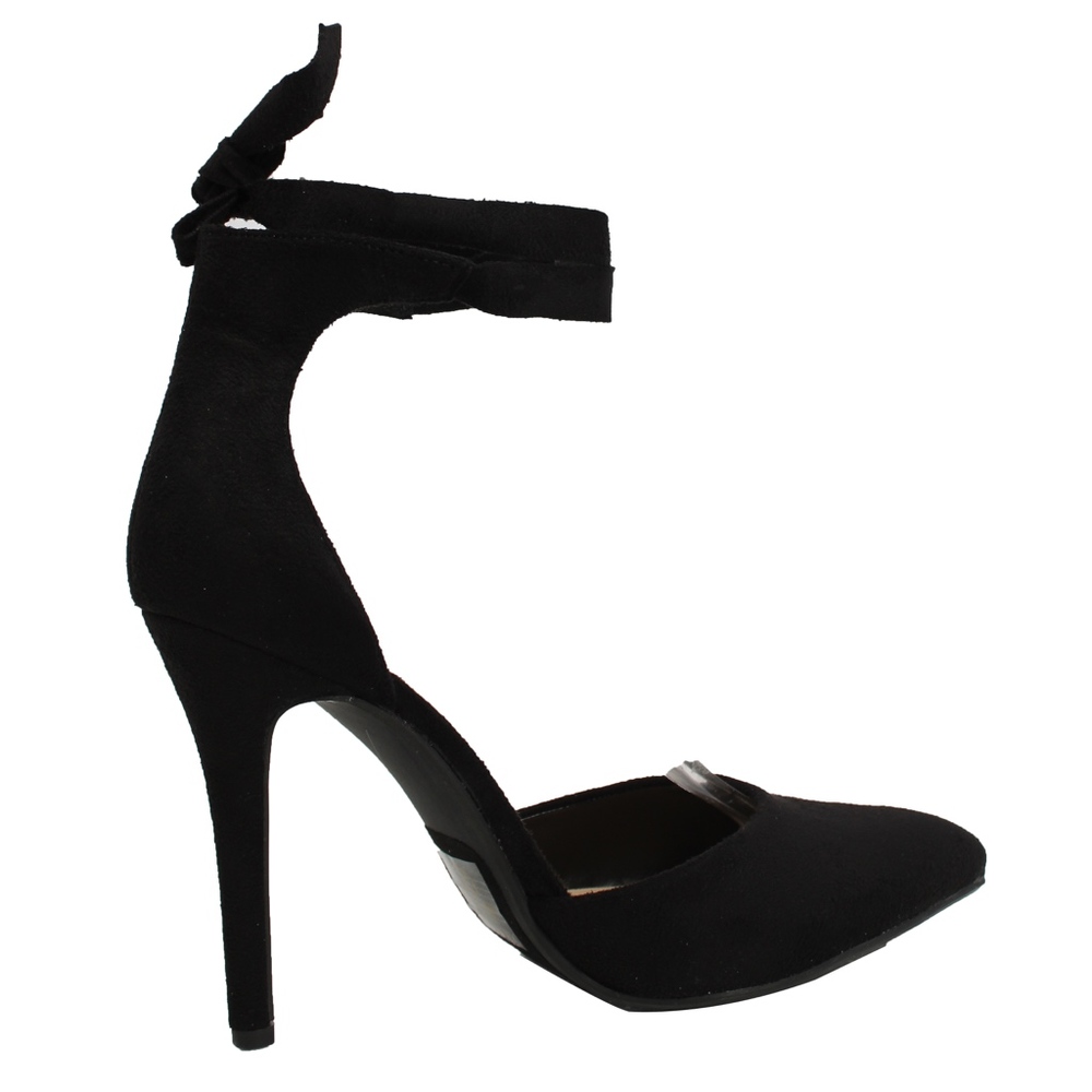 SIZE 6.5 and 7.5 Black Faux Suede Pointy Toe Ankle Tie Stiletto Hee - Picture 3 of 7